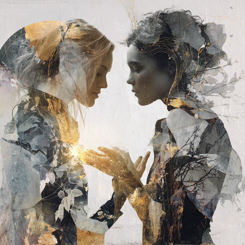 Dos mujeres en un collage de luz y sombra
